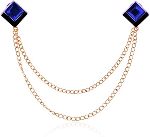 Geometric Gem Lapel Pin Brooch Gemstone Layered Hanging Chain Collar Pins Geometric Layered Chain Brooch for Business Banquet in Kuwait
