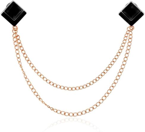 Geometric Gem Lapel Pin Brooch Gemstone Layered Hanging Chain Collar Pins Geometric Layered Chain Brooch for Business Banquet in Saudi Arabia