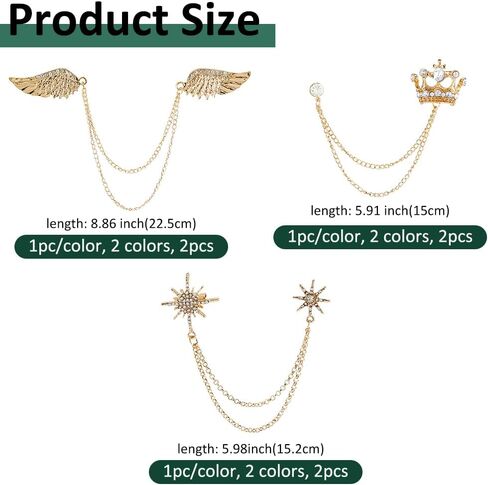 SUPERFINDINGS 6 قطع 6 أنماط شرابة سلسلة بروش طوق دبابيس أجنحة الملاك طية صدر السترة دبوس تاج بروش سبيكة حجر الراين دبوس الصدر لبدلة الزفاف سهرة الرجال الصدار دبوس مجوهرات هدية in Saudi Arabia