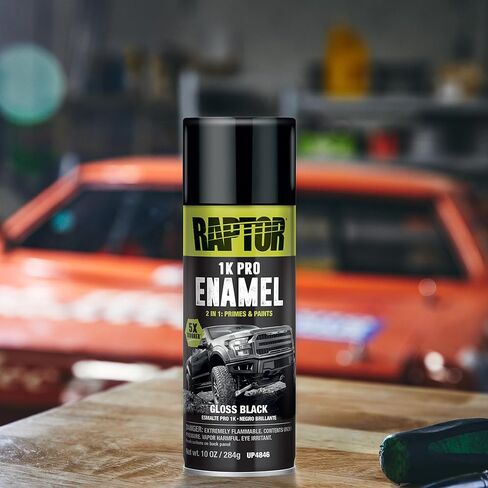 RAPTOR 1K Pro Enamel Paint, Professional Grade Automotive Spray Paint, Paints & Primes, Tough & Durable Finish, Easy-To-Use, 10 oz, Gloss Black in Kuwait
