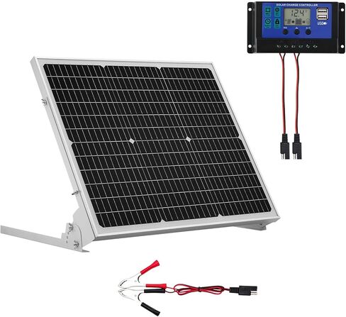 VEVOR 50W 12V Solar Battery Trickle Charger Maintainer, Mono Solar Panel Battery Charger with Upgraded MPPT Controller & Adjustable Mount Bracket, IP65 Waterproof for Car Boat RV Trailer House Roof in Saudi Arabia