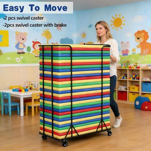 عربة تخزين سجادات القيلولة - عربة تنظيم عالية السعة لبساط القيلولة مع 4 عجلات دوارة سهلة الحركة والتخزين، سجادات نوم، عربة دوارة متعددة الأغراض لسجادات القيلولة، وفواصل الغرف... in Kuwait