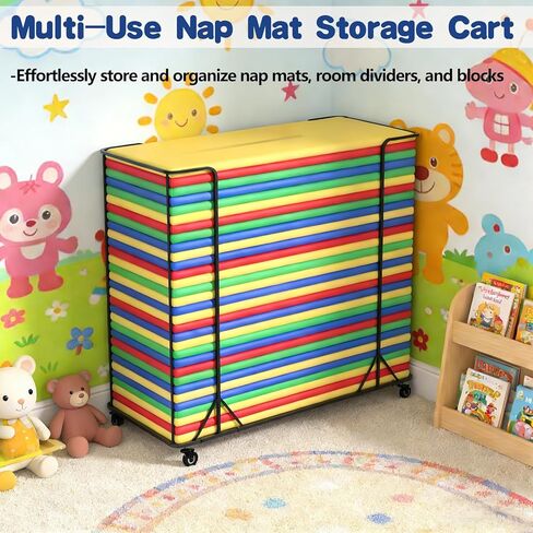 عربة تخزين سجادات القيلولة - عربة تنظيم عالية السعة لبساط القيلولة مع 4 عجلات دوارة سهلة الحركة والتخزين، سجادات نوم، عربة دوارة متعددة الأغراض لسجادات القيلولة، وفواصل الغرف... in Kuwait