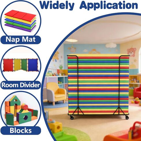 عربة تخزين سجادات القيلولة - عربة تنظيم عالية السعة لبساط القيلولة مع 4 عجلات دوارة سهلة الحركة والتخزين، سجادات نوم، عربة دوارة متعددة الأغراض لسجادات القيلولة، وفواصل الغرف... in Kuwait