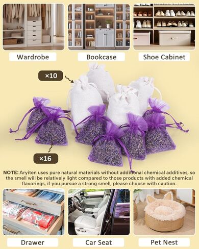 26 عبوة من عطور الأرز واللافندر المنزلية للأدراج والخزائن - تمنع تلف الملابس، ورقائق الأرز وأكياس أكياس اللافندر الطبيعية المجففة in Kuwait