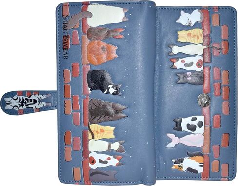 Shag Wear Cats in a Row Large Wallet for Women – Vegan Faux Leather Clutch Purse with Cat Design, Animal Theme, Magnetic Snap Closure, Card and Bill Organizer Grey 7" in Saudi Arabia