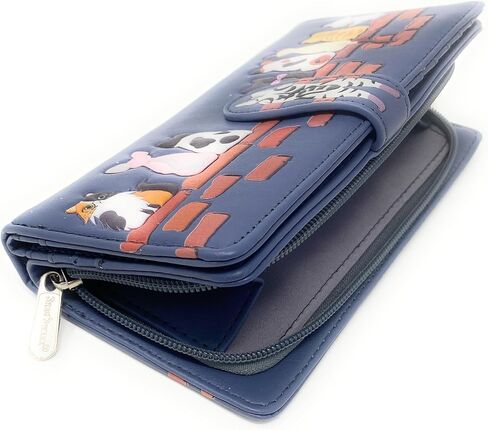 Shag Wear Cats in a Row Large Wallet for Women – Vegan Faux Leather Clutch Purse with Cat Design, Animal Theme, Magnetic Snap Closure, Card and Bill Organizer Grey 7" in Saudi Arabia