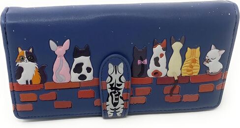 Shag Wear Cats in a Row Large Wallet for Women – Vegan Faux Leather Clutch Purse with Cat Design, Animal Theme, Magnetic Snap Closure, Card and Bill Organizer Grey 7" in Saudi Arabia