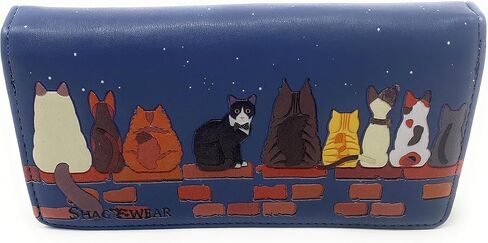 Shag Wear Cats in a Row Large Wallet for Women – Vegan Faux Leather Clutch Purse with Cat Design, Animal Theme, Magnetic Snap Closure, Card and Bill Organizer Grey 7" in Saudi Arabia
