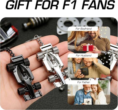 قطعتان من سلاسل المفاتيح F1، سلسلة مفاتيح رائعة لنموذج سباق ثلاثي الأبعاد سلسلة مفاتيح معدنية صغيرة للسيارة لهدايا مشجعي F1 (فضي، أسود) in Saudi Arabia