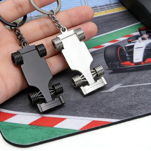 قطعتان من سلاسل المفاتيح F1، سلسلة مفاتيح رائعة لنموذج سباق ثلاثي الأبعاد سلسلة مفاتيح معدنية صغيرة للسيارة لهدايا مشجعي F1 (فضي، أسود) in Saudi Arabia