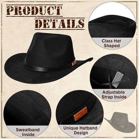 Geyoga 4 Pack Cowboy Hat for Men Women Western Suede Hats Panama Hat Felt Wide Brim Cowgirl Hat for Cowboys and Cowgirls with Belt Buckle in Saudi Arabia