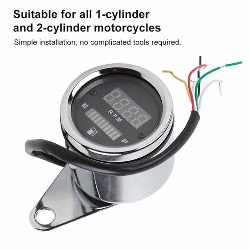 Motorcycle Digital Tachometer Tacho Speedometer Gauge Premium Stainless Steel Round Dial High Precision RPM Meter for 1 Cylinder 2 Cylinder Bikes Silver 60mm in Kuwait