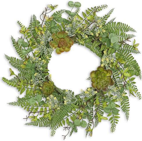 24 Inch Artificial Fern Wreaths for Front Door for All Seasons,Spring Summer Wreath with Eucalyptus Greenery,Home Wall Porch Outdoor Hangiing Decor for Porch,Window,Farmhouse,Holiday in Saudi Arabia