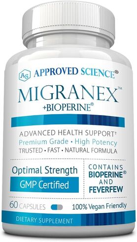 Migranex - Relieve Pain and Reduce Frequency of Future Migraine Attacks, Improve Cerebral Blood Flow, Eliminate Nausea - Magnesium, Riboflavin, Feverfew, Butterbur - All Natural 180 Capsules in Kuwait