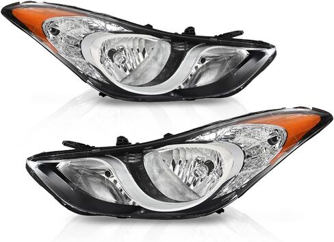 ANDPLAY Headlight Assembly Headlamp Compatible with Elantra Sedan 2011-2013 Clear Lens Chrome Housing Amber Reflector Left & Right Side in Kuwait