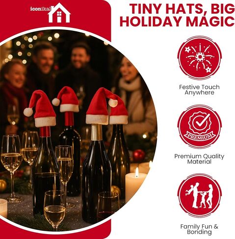 Iconikal Mini Felt Santa Hats Decorations, Red, 12-Pack in Kuwait