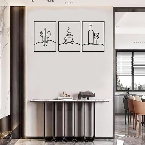 Masney 3 PCS Metal Minimalist Line Kitchen Signs Wall Art - Rustic Kitchen Wall Decor Black for Kitchen Dining Living Room Home, 14 x 11 Inches - Housewarming Gifts in Kuwait