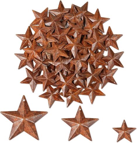 Hotop 150 Pcs Rusty Metal Barn Star for Crafts with Holes 1.2" 1.6" 2" 3D Metal Star Ornaments Vintage Antique Primitives Country Decor for Christmas Tree Farmhouse Home Wall Decor Party Supplies in Saudi Arabia