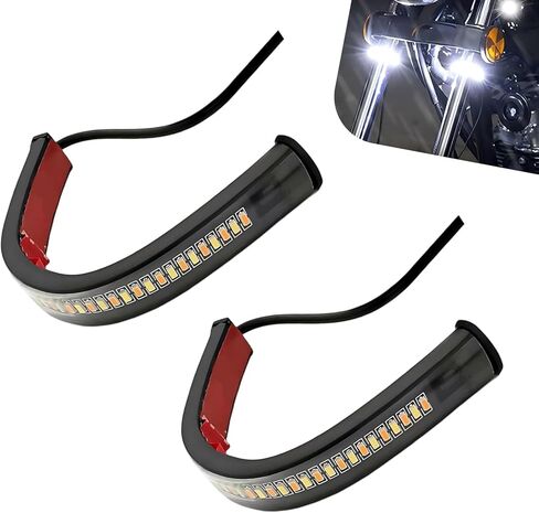 قطعتان من أضواء إشارة الانعطاف LED للدراجات النارية، إشارات الانعطاف LED المرنة، شوكة بيضاء وكهرمان قابلة للتعديل ثنائية اللون تتحول إلى وميض الإشارة، شريط شرائط ضوء النهار DRL للجري، للدراجات النارية in Kuwait