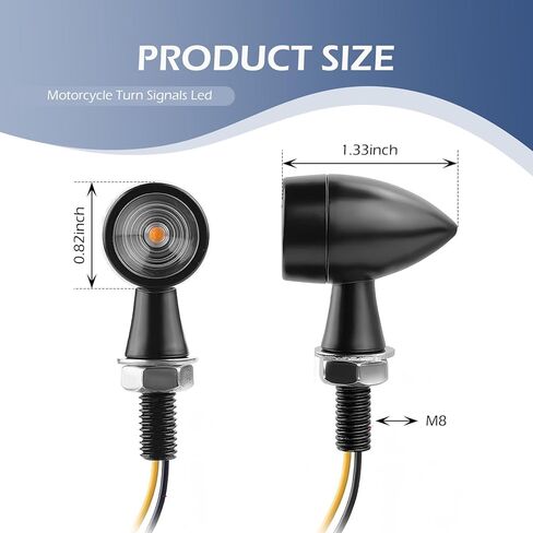 2 PCS Motorcycle LED Turn Signal Lights, M8 Mini PC Lens Metal Retro Two-wire Flashing Signal Lights, Aftermarket Accessories, Fits for Street Bikes, Suzuki, and Yamaha Motorcycles (Amber) in Saudi Arabia