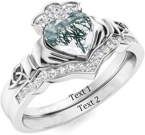 Natural Moss Agate Ring Set for Women 925 Sterling Silver Claddagh Rings Irish Celtic Knot Claddagh Ring with Moissanite, Wedding Brand Jewelry Gift for Her in Kuwait