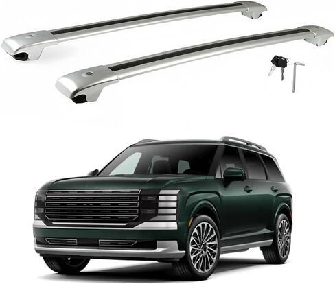 حامل سقف بقضبان متقاطعة قابلة للقفل 220 رطل يناسب Hyundai Palisade LX3 2026 SEL XTR الخط المحدود والهجين مع سياج جانبي مرتفع، قضبان متقاطعة من الألومنيوم مضادة للصدأ وقضبان سقف لحمل البضائع، فضي in Saudi Arabia