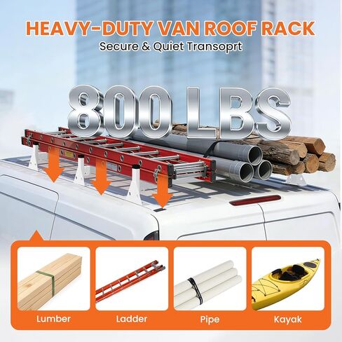 رف سلم لسيارة فان يناسب سيارة Ford Transit Connect 2014-On، رف سقف لشاحنة البضائع لا يتطلب الحفر (غير مناسب لسيارة Ford Transit كاملة الحجم)، 3 أشرطة متقاطعة، 800 رطل in Kuwait