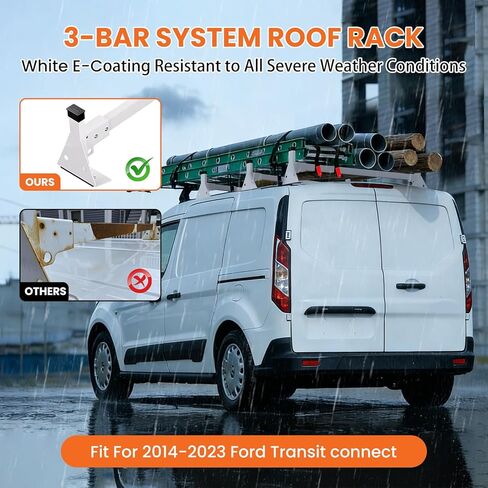 رف سلم لسيارة فان يناسب سيارة Ford Transit Connect 2014-On، رف سقف لشاحنة البضائع لا يتطلب الحفر (غير مناسب لسيارة Ford Transit كاملة الحجم)، 3 أشرطة متقاطعة، 800 رطل in Kuwait