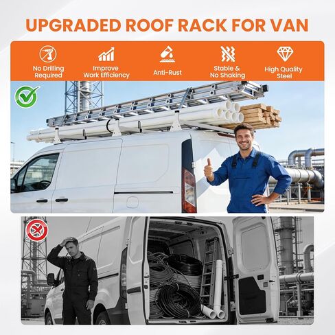 رف سلم لسيارة فان يناسب سيارة Ford Transit Connect 2014-On، رف سقف لشاحنة البضائع لا يتطلب الحفر (غير مناسب لسيارة Ford Transit كاملة الحجم)، 3 أشرطة متقاطعة، 800 رطل in Kuwait