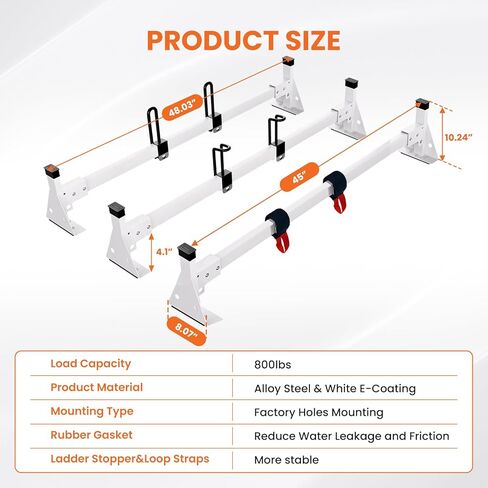 رف سلم لسيارة فان يناسب سيارة Ford Transit Connect 2014-On، رف سقف لشاحنة البضائع لا يتطلب الحفر (غير مناسب لسيارة Ford Transit كاملة الحجم)، 3 أشرطة متقاطعة، 800 رطل in Kuwait