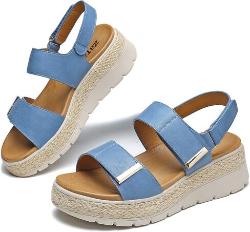 Ziitop أسافين للنساء صنادل أرضية إسفين الكعوب للصنادل أحذية إسبادريل الصيف مريحة الكاحل حزام in Kuwait