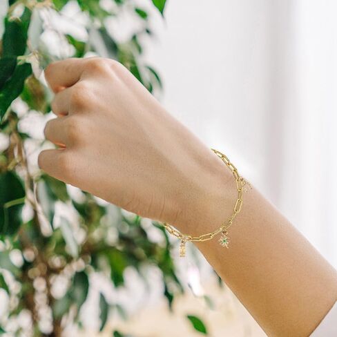 Fine 10k Yellow Gold Lucky Charm Symbols Paperclip Chain Link Bracelet (Size 7.5) in Saudi Arabia
