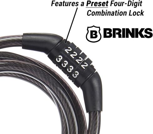 BRINKS 5 ft Bike Lock Cable with Preset Combination, Vinyl Covered for Outdoor Use in Kuwait