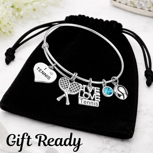 Infinity Collection Tennis Bracelet with Birthstone Charm, I Love Tennis Charm Bracelet, Tennis Player Bracelet for Girls and Women, Adjustable Tennis Jewelry in Saudi Arabia