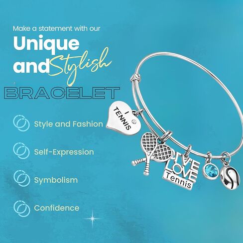 Infinity Collection Tennis Bracelet with Birthstone Charm, I Love Tennis Charm Bracelet, Tennis Player Bracelet for Girls and Women, Adjustable Tennis Jewelry in Saudi Arabia