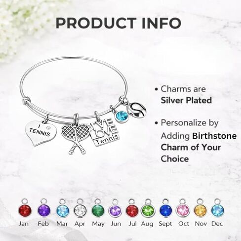 Infinity Collection Tennis Bracelet with Birthstone Charm, I Love Tennis Charm Bracelet, Tennis Player Bracelet for Girls and Women, Adjustable Tennis Jewelry in Saudi Arabia