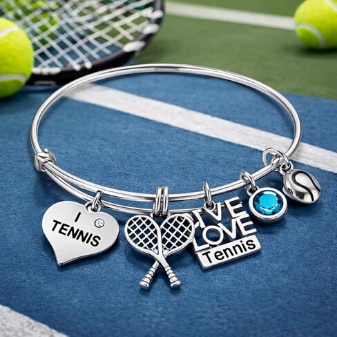 Infinity Collection Tennis Bracelet with Birthstone Charm, I Love Tennis Charm Bracelet, Tennis Player Bracelet for Girls and Women, Adjustable Tennis Jewelry in Saudi Arabia