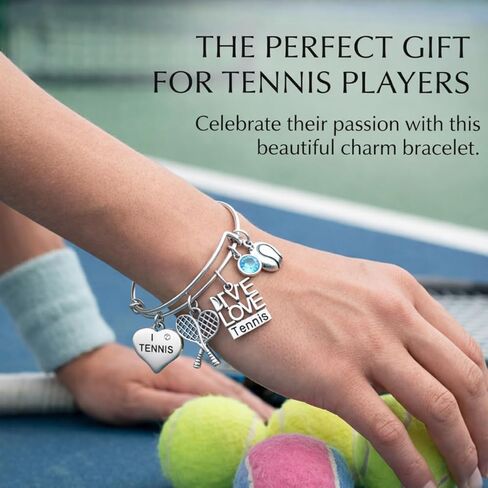 Infinity Collection Tennis Bracelet with Birthstone Charm, I Love Tennis Charm Bracelet, Tennis Player Bracelet for Girls and Women, Adjustable Tennis Jewelry in Saudi Arabia