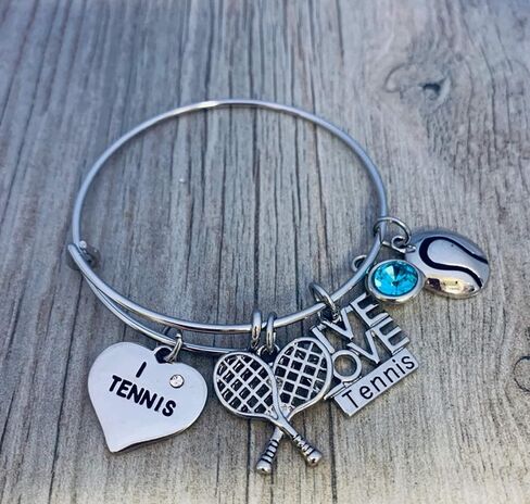 Infinity Collection Tennis Bracelet with Birthstone Charm, I Love Tennis Charm Bracelet, Tennis Player Bracelet for Girls and Women, Adjustable Tennis Jewelry in Saudi Arabia