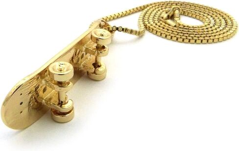 Gold Silver Plated Iced CZ Skateboard Pendant & 2mm 18" 20" 24" Box Chain Hip Hop Jewelry Necklace in Kuwait