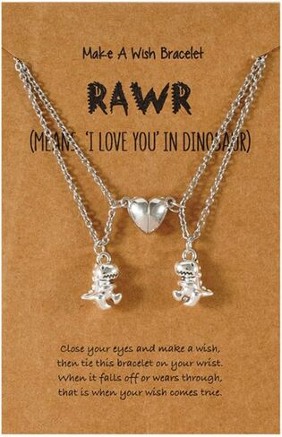 2 Pcs Dinosaurs Bracelets Necklace Pinky Promise Distance Matching Pendant Necklace Lovely Charm Bracelets Relationship Gifts for Mom and Daughter/Son Best Friends Couples Family Mothers Day Birthday-Necklace A in Saudi Arabia