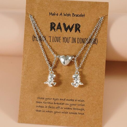 2 Pcs Dinosaurs Bracelets Necklace Pinky Promise Distance Matching Pendant Necklace Lovely Charm Bracelets Relationship Gifts for Mom and Daughter/Son Best Friends Couples Family Mothers Day Birthday-Necklace A in Saudi Arabia