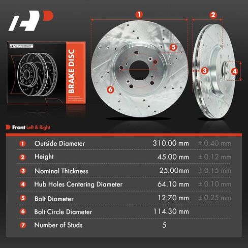 A-Premium 12.20 inch (310 mm) Front Drilled and Slotted Disc Brake Rotors Compatible with Select Acura Models - TL 2004 2005 2006 2007 2008, 2-PC Set in Saudi Arabia
