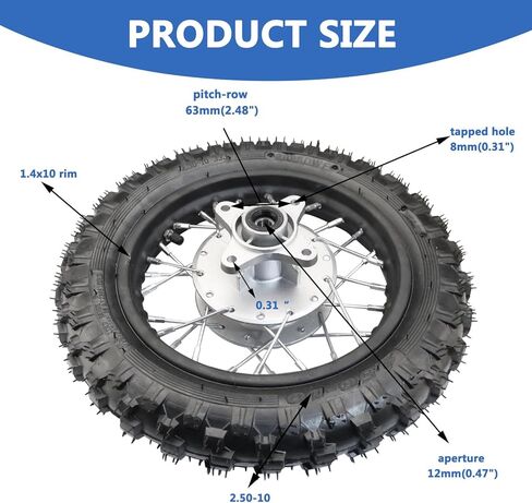 2.5-10 10 Inch Rear Wheel Tire and Rim 12mm Bearing 1.4 x 10 And Drum Brake With 420 37T Sprocket for 50/70/ 90/110cc BBR50 DRZ70 TTR50 DRZ50 CRF50 PW50 TTR50 Chinese SSR Dirt Pit Bike ATVs in Kuwait