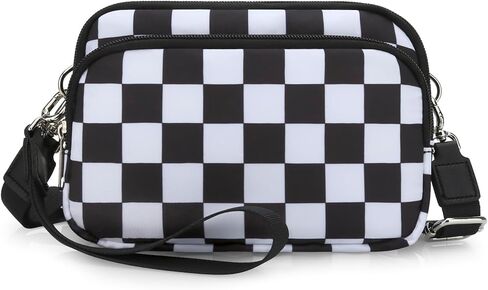DOB SECHS Small Checkered Wristlet Wallets Crossbody Phone Bag for Women Cross Body Clutch Wallet, RFID Credit Card Holder Front Pocket Checkerboard Nylon Hand Bag Purse for Travel | checkered bag, 2 straps in Kuwait