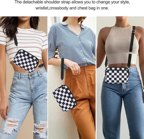 DOB SECHS Small Checkered Wristlet Wallets Crossbody Phone Bag for Women Cross Body Clutch Wallet, RFID Credit Card Holder Front Pocket Checkerboard Nylon Hand Bag Purse for Travel | checkered bag, 2 straps in Kuwait