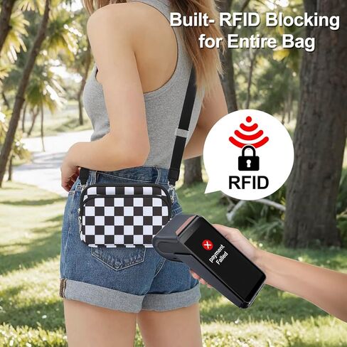 DOB SECHS Small Checkered Wristlet Wallets Crossbody Phone Bag for Women Cross Body Clutch Wallet, RFID Credit Card Holder Front Pocket Checkerboard Nylon Hand Bag Purse for Travel | checkered bag, 2 straps in Kuwait