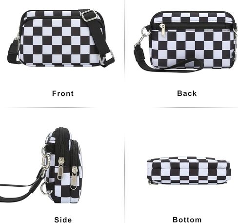 DOB SECHS Small Checkered Wristlet Wallets Crossbody Phone Bag for Women Cross Body Clutch Wallet, RFID Credit Card Holder Front Pocket Checkerboard Nylon Hand Bag Purse for Travel | checkered bag, 2 straps in Kuwait