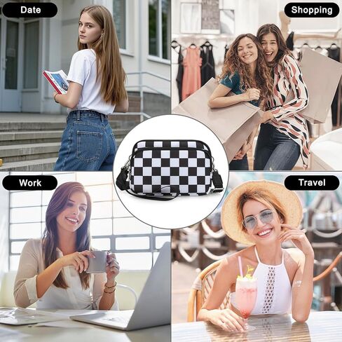 DOB SECHS Small Checkered Wristlet Wallets Crossbody Phone Bag for Women Cross Body Clutch Wallet, RFID Credit Card Holder Front Pocket Checkerboard Nylon Hand Bag Purse for Travel | checkered bag, 2 straps in Kuwait